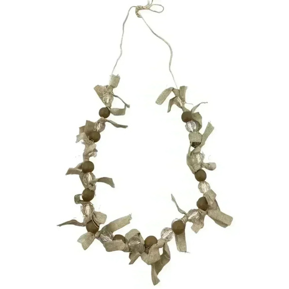 Tan Art Deco Natural Wood Bead Faceted Necklace Adjustable Cord 38" - Picture 1 of 12